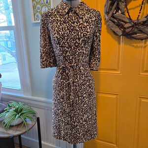 Liz Claiborne size 14 Stretch Flattering Belted Women's Dress Brown Green